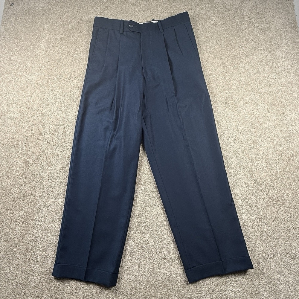 Alan Flusser Men's 31x27‎ (tag 32x32) Navy Blue Dress Pants Pleated Front Cuffed